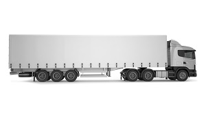 semi-trailer in white with tarpaulin in front of a neutral background
